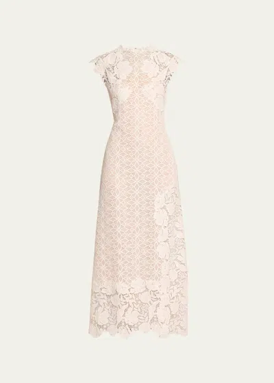 Lela Rose Floral Lace Pencil Dress In Ivory