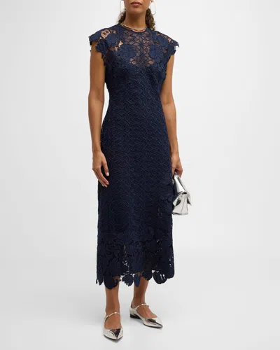 Lela Rose Floral Lace Pencil Dress In Navy | ModeSens
