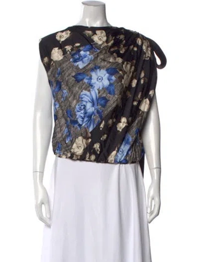 Pre-owned Lela Rose Floral Print Asymmetrical Blouse In Multi