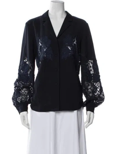 Pre-owned Lela Rose Floral Print Blazer In Blue