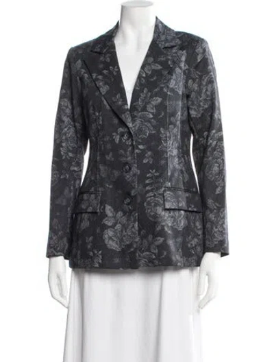 Pre-owned Lela Rose Floral Print Blazer In Grey