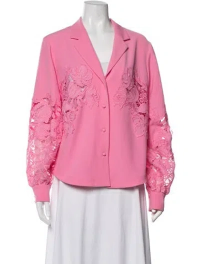Pre-owned Lela Rose Floral Print Blazer In Pink