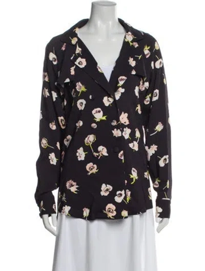 Pre-owned Lela Rose Floral Print Blazer In Purple