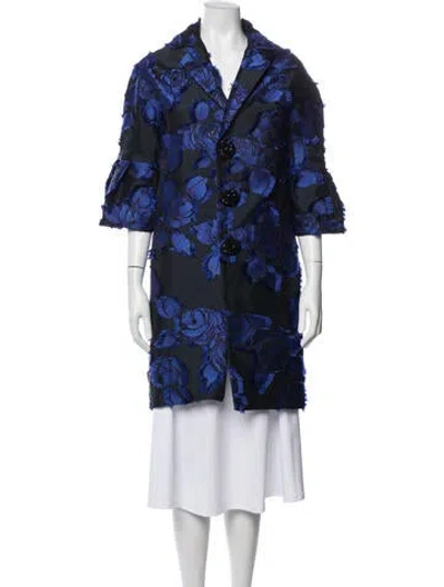 Pre-owned Lela Rose Floral Print Coat In Black
