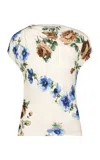 Lela Rose Floral-print Crepe Draped Top In Blue