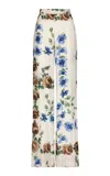 Lela Rose Floral-print Crepe Pants In Blue