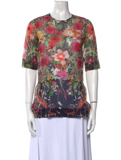Pre-owned Lela Rose Floral Print Crew Neck Blouse In Multi