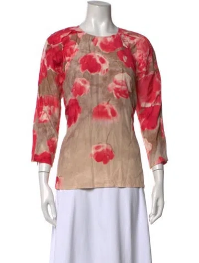 Pre-owned Lela Rose Floral Print Crew Neck Blouse In Multicolor