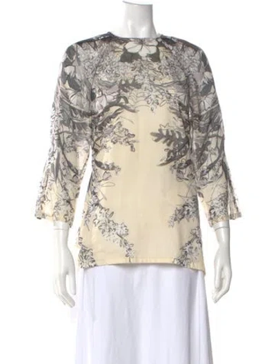 Pre-owned Lela Rose Floral Print Crew Neck Blouse In Neutral