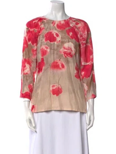 Pre-owned Lela Rose Floral Print Crew Neck Blouse In Pink