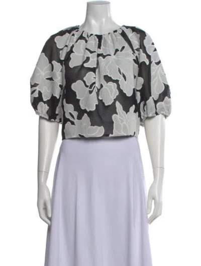 Pre-owned Lela Rose Floral Print Crew Neck Blouse W/ Tags In Multi