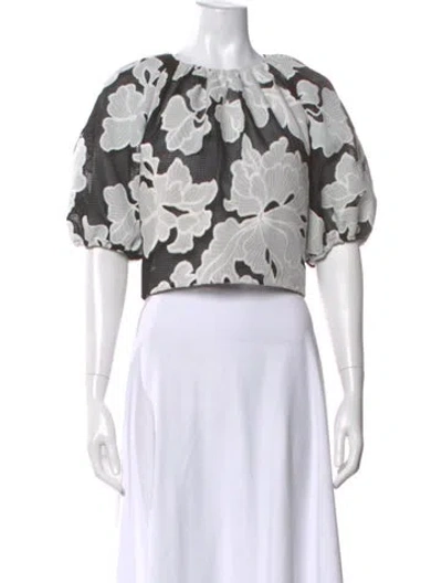Pre-owned Lela Rose Floral Print Crew Neck Crop Top In Multi