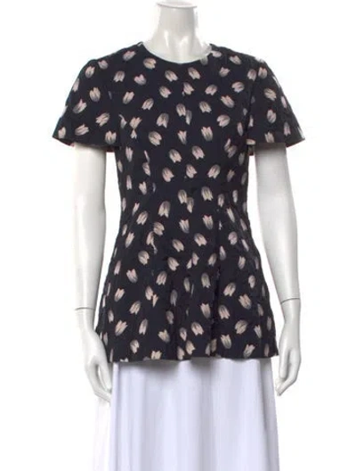 Pre-owned Lela Rose Floral Print Crew Neck Top In Multi