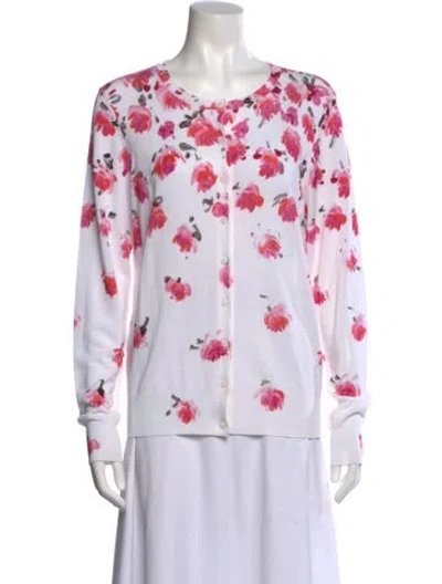 Pre-owned Lela Rose Floral Print Crew Neck Top In Pink