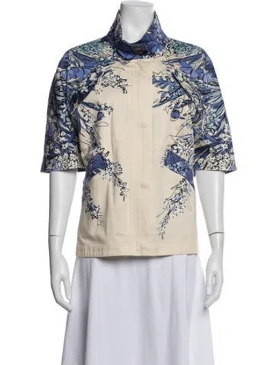 Pre-owned Lela Rose Floral Print Jacket In Blue/white