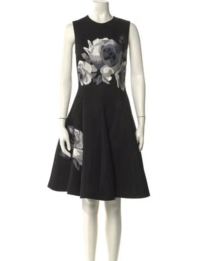 Pre-owned Lela Rose Floral Print Knee-length Dress In Black