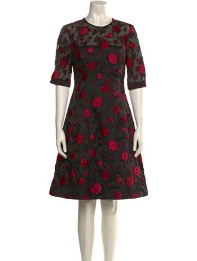 Pre-owned Lela Rose Floral Print Knee-length Dress In Black