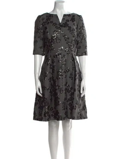 Pre-owned Lela Rose Floral Print Knee-length Dress In Black