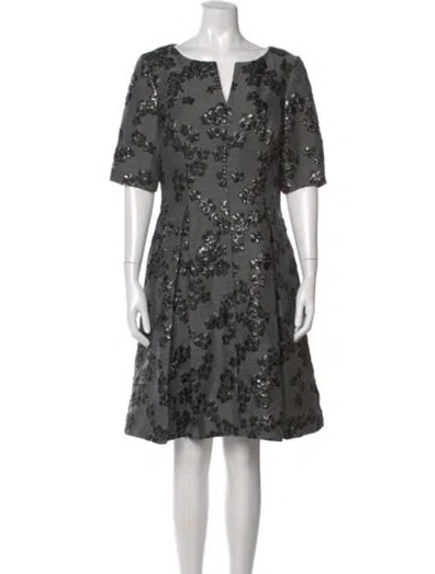Pre-owned Lela Rose Floral Print Knee-length Dress In Black