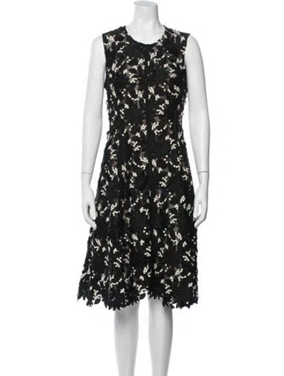 Pre-owned Lela Rose Floral Print Knee-length Dress In Black