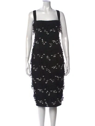 Pre-owned Lela Rose Floral Print Knee-length Dress In Black