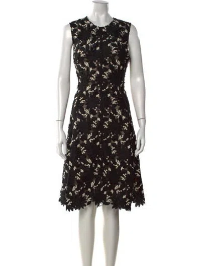 Pre-owned Lela Rose Floral Print Knee-length Dress In Black