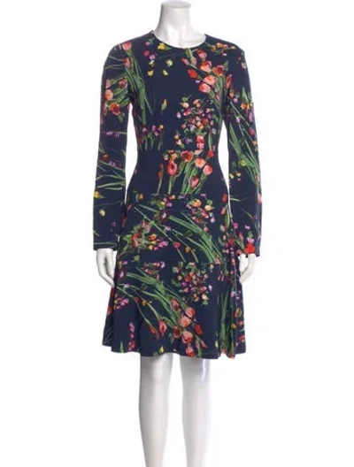 Pre-owned Lela Rose Floral Print Knee-length Dress In Blue