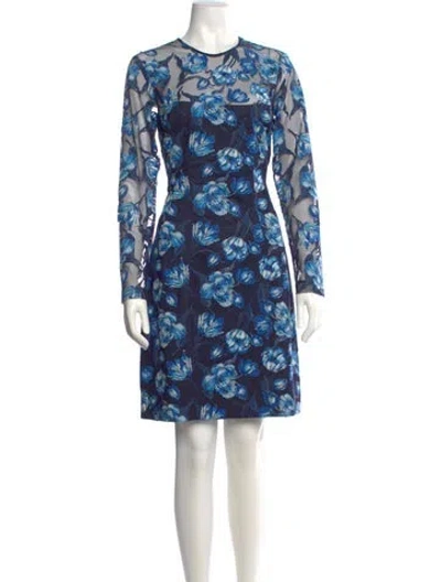 Pre-owned Lela Rose Floral Print Knee-length Dress In Blue