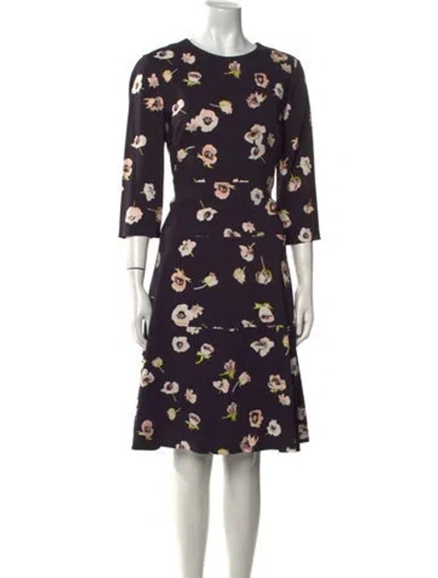 Pre-owned Lela Rose Floral Print Knee-length Dress In Blue