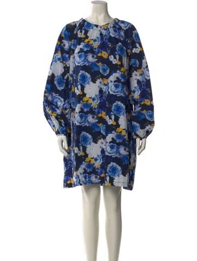 Pre-owned Lela Rose Floral Print Knee-length Dress In Blue