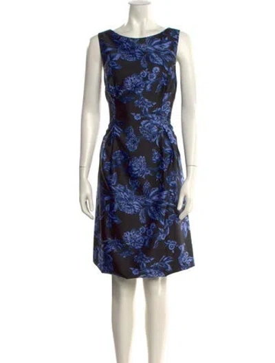 Pre-owned Lela Rose Floral Print Knee-length Dress In Blue