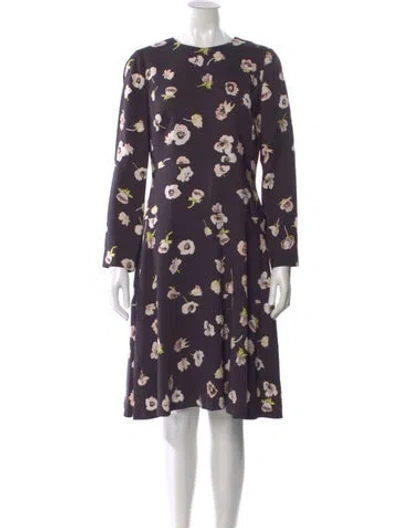 Pre-owned Lela Rose Floral Print Knee-length Dress In Blue