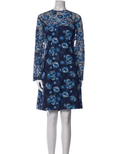 Pre-owned Lela Rose Floral Print Knee-length Dress In Blue