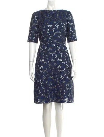 Pre-owned Lela Rose Floral Print Knee-length Dress In Blue