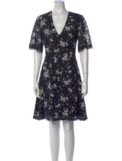 Pre-owned Lela Rose Floral Print Knee-length Dress In Blue