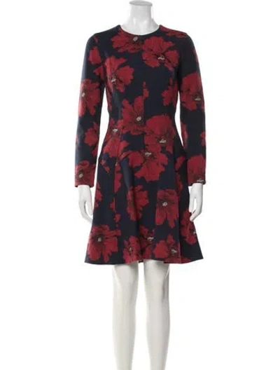 Pre-owned Lela Rose Floral Print Knee-length Dress In Blue