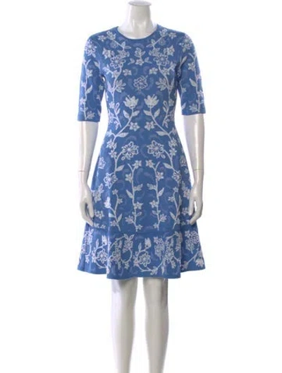 Pre-owned Lela Rose Floral Print Knee-length Dress In Blue