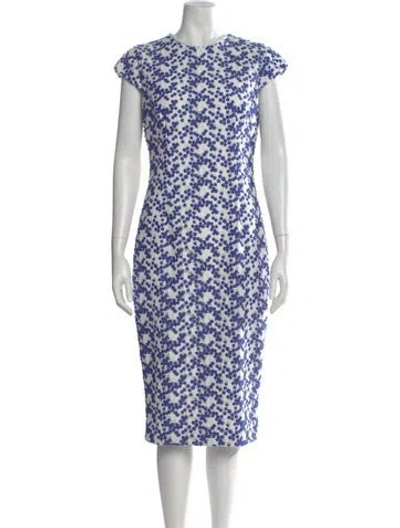 Pre-owned Lela Rose Floral Print Knee-length Dress In Blue