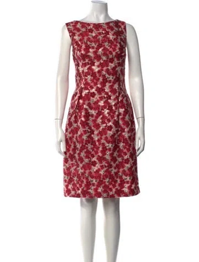 Pre-owned Lela Rose Floral Print Knee-length Dress In Burgundy
