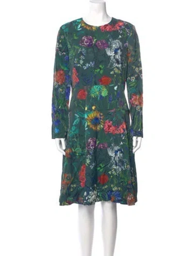 Pre-owned Lela Rose Floral Print Knee-length Dress In Green