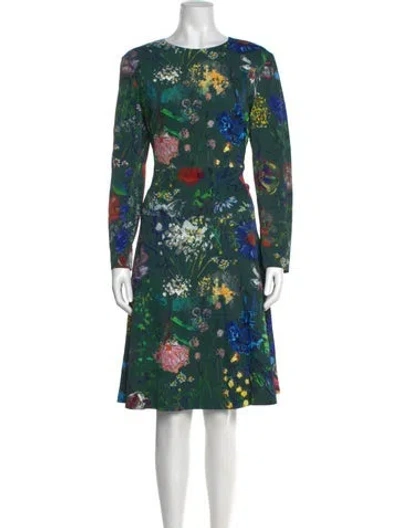 Pre-owned Lela Rose Floral Print Knee-length Dress In Green