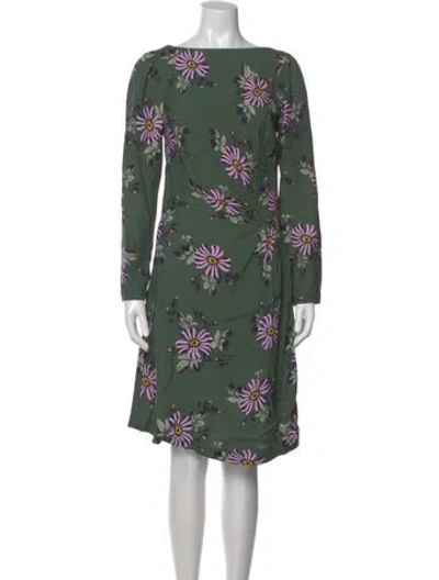 Pre-owned Lela Rose Floral Print Knee-length Dress In Green