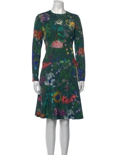 Pre-owned Lela Rose Floral Print Knee-length Dress In Green