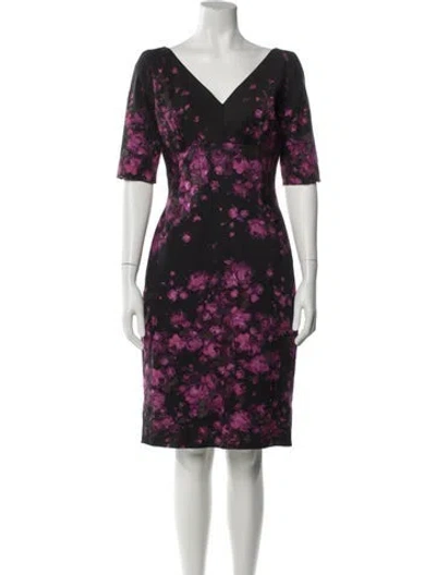Pre-owned Lela Rose Floral Print Knee-length Dress In Multi