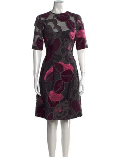 Pre-owned Lela Rose Floral Print Knee-length Dress In Multi