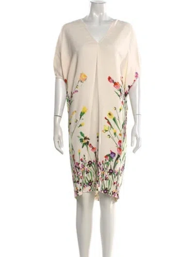 Pre-owned Lela Rose Floral Print Knee-length Dress In Neutral