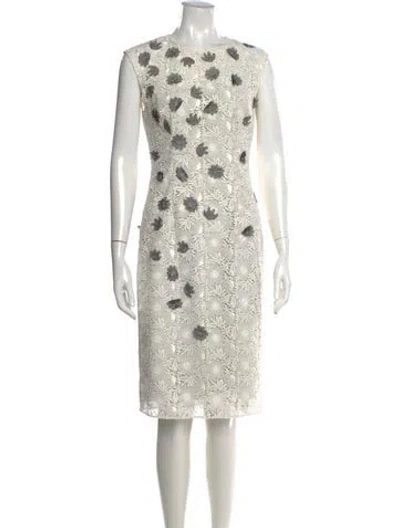 Pre-owned Lela Rose Floral Print Knee-length Dress In Neutral