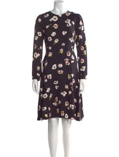 Pre-owned Lela Rose Floral Print Knee-length Dress In Purple