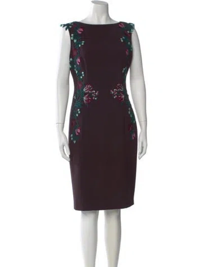 Pre-owned Lela Rose Floral Print Knee-length Dress In Purple