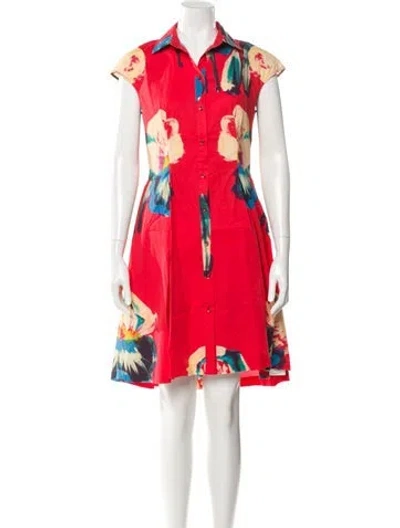 Pre-owned Lela Rose Floral Print Knee-length Dress In Red